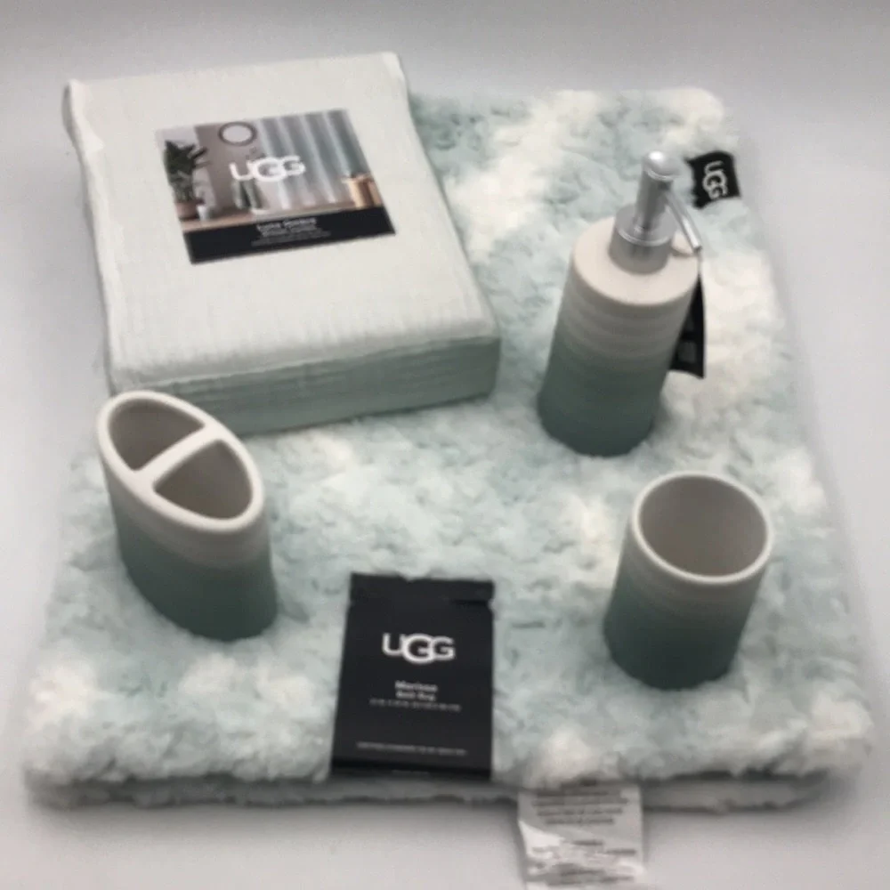 5 Pc Set Ugg Marissa Bath Mat Luna Shower Curtain Ombre Ceramic Bath